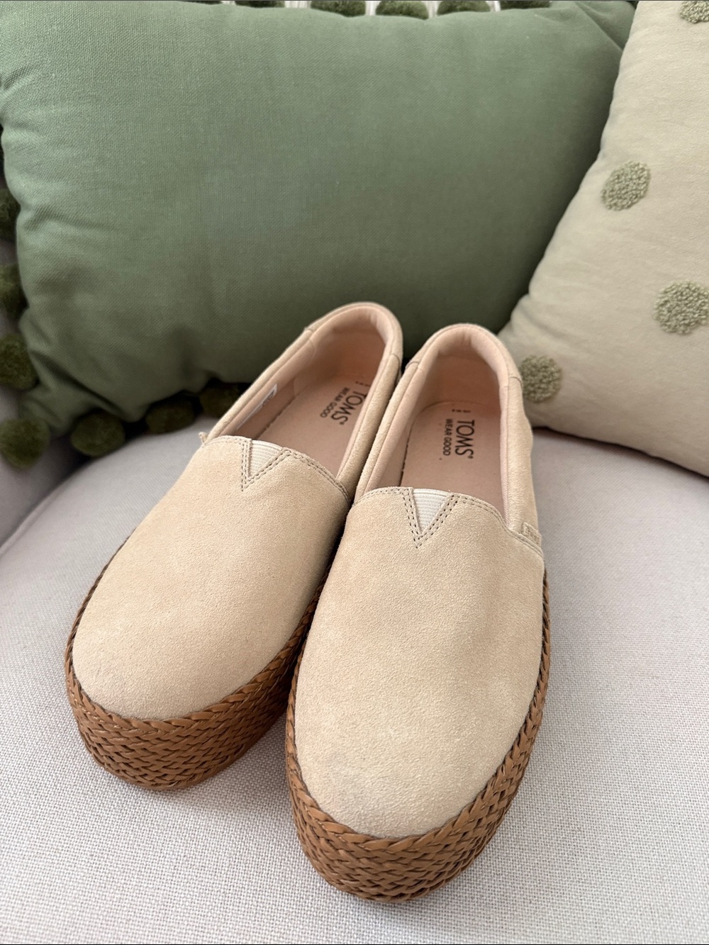 TOMS Beige Suede Platform Espadrille Slip-On
